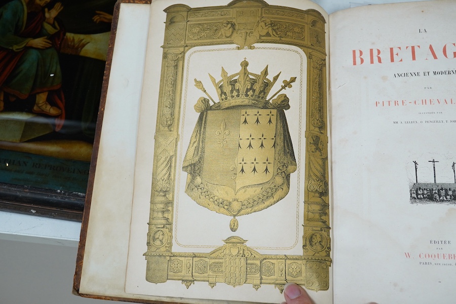 Pitre-Chevalier - La Bretagne: ancienne et moderne. armorial frontis. in gold, num. illus. incl. steel engraved and coloured armorial plates, engraved costume plates, 2 coloured maps and text illus.; contemp. mottled cal